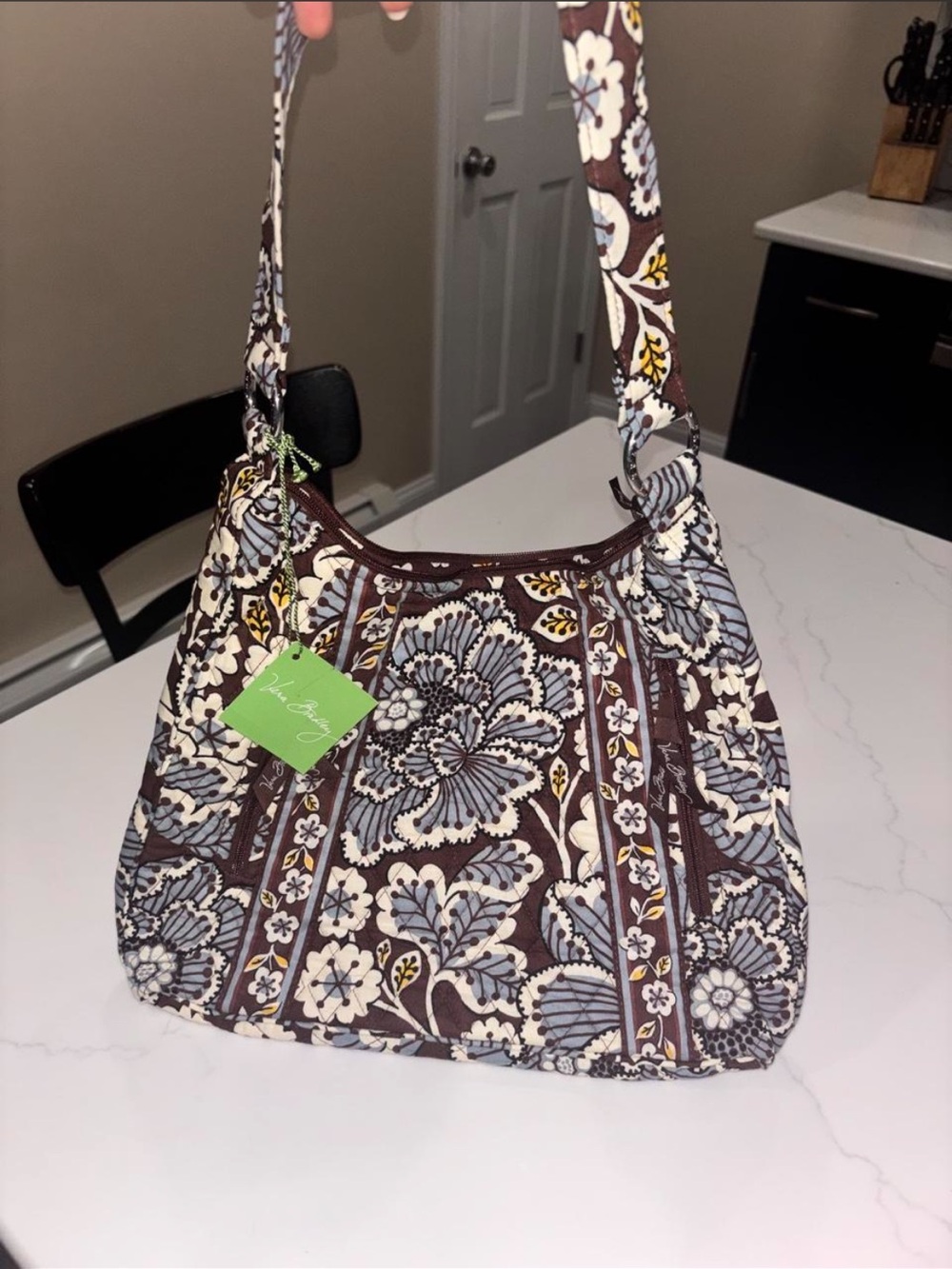 Vera Bradley Quilted Floral Shoulder Bag in Brown and Cream